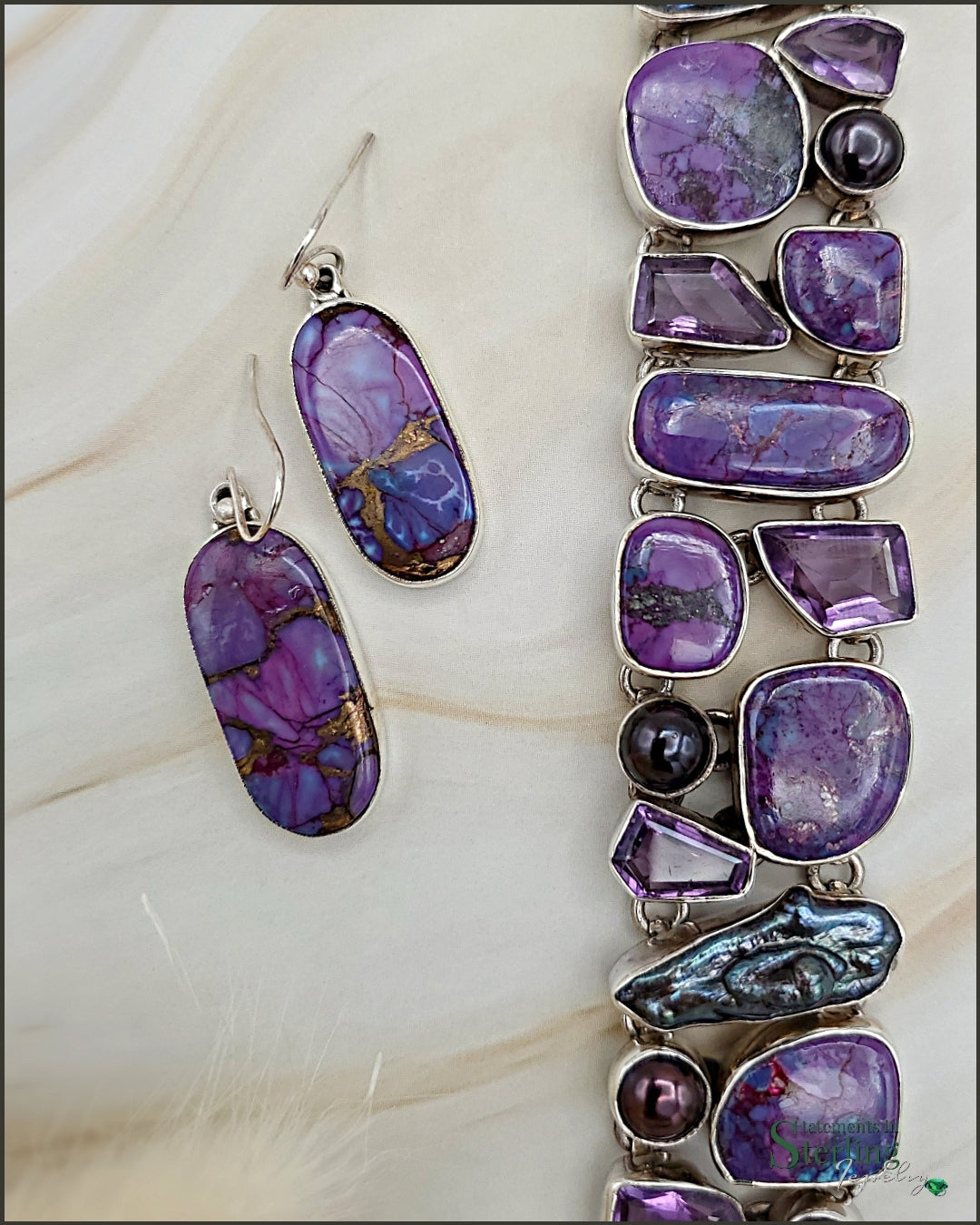 Purple Copper Turquoise and Sterling Silver Earrings