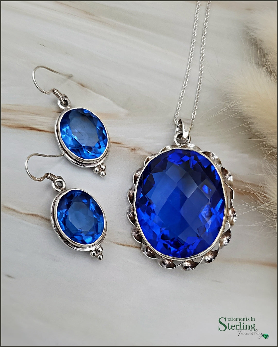Siberian Blue Quartz and Sterling Silver Pendant
