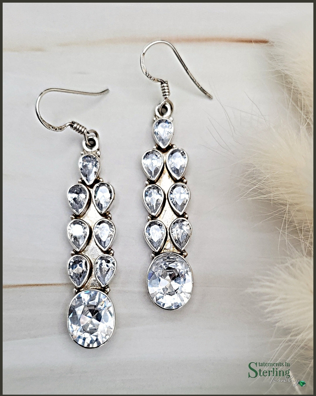 White Topaz and Sterling Silver Drop Earrings