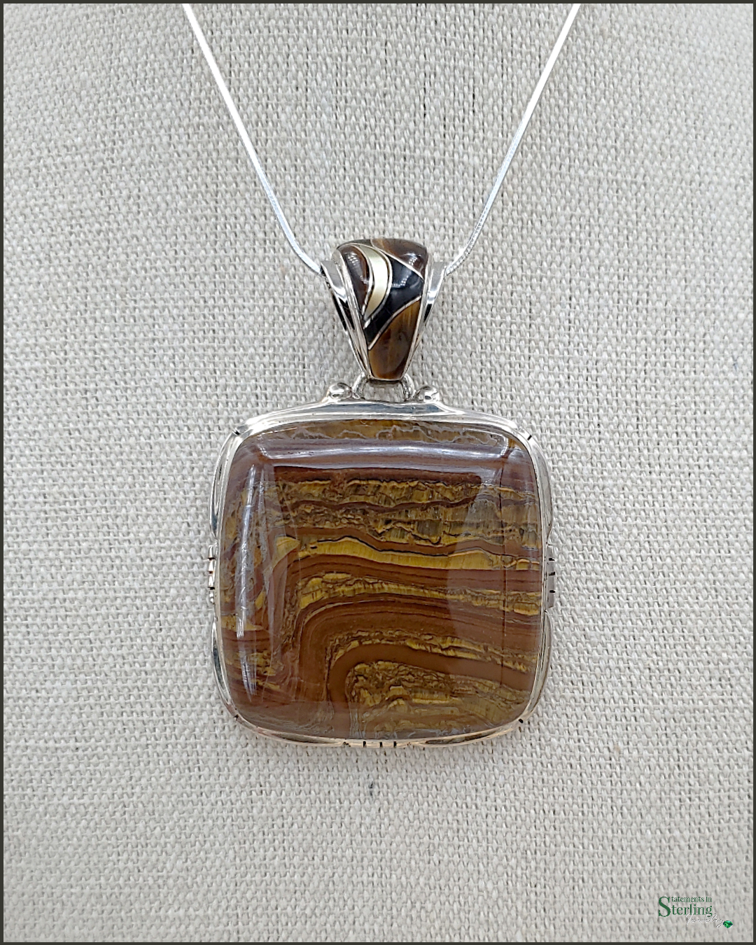 Tiger Eye Square Southwest Pendant with Gemstone Inlay