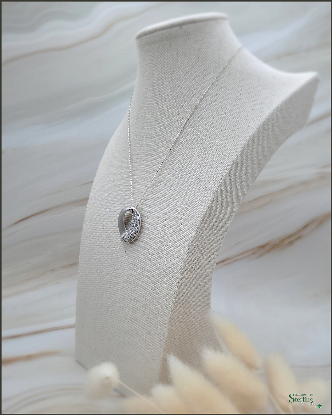White Topaz and Sterling Silver Pave Circle Pendant