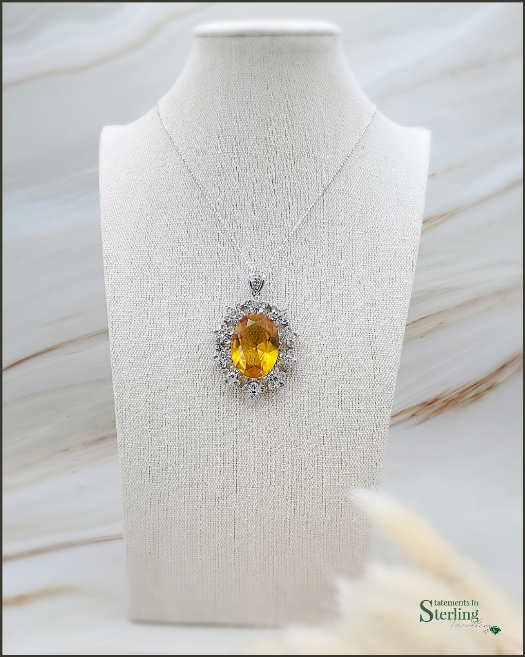 Citrine, White Topaz and Sterling Silver Pendant