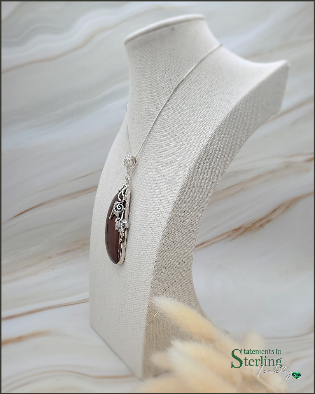 Wild Horse Jasper and Sterling Silver Leaves Pendant