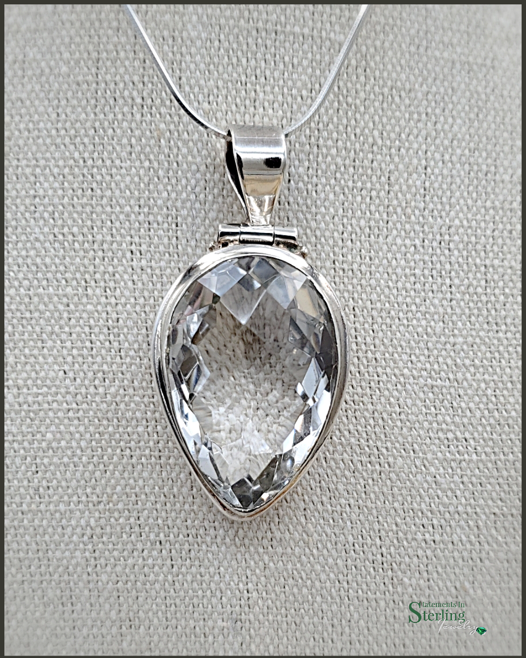 Clear Quartz and Sterling Silver Pear Pendant