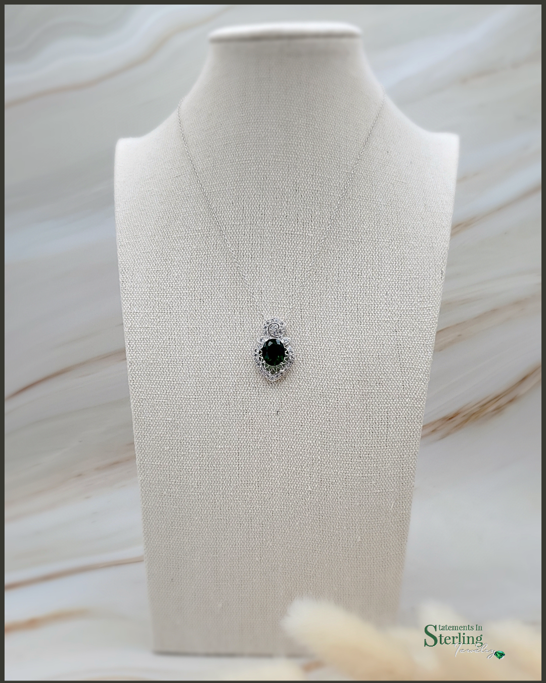 Chrome Diopside and White Topaz Sterling Silver Petite Pendant