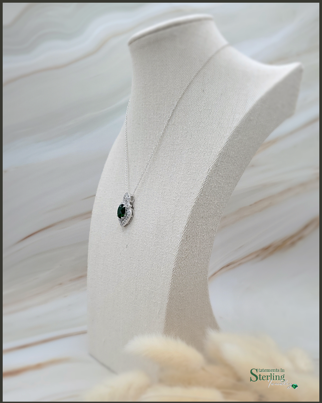 Chrome Diopside and White Topaz Sterling Silver Petite Pendant