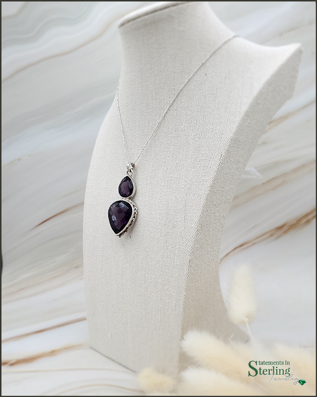 Purple Quartz and Sterling Silver Two Stone Pendant