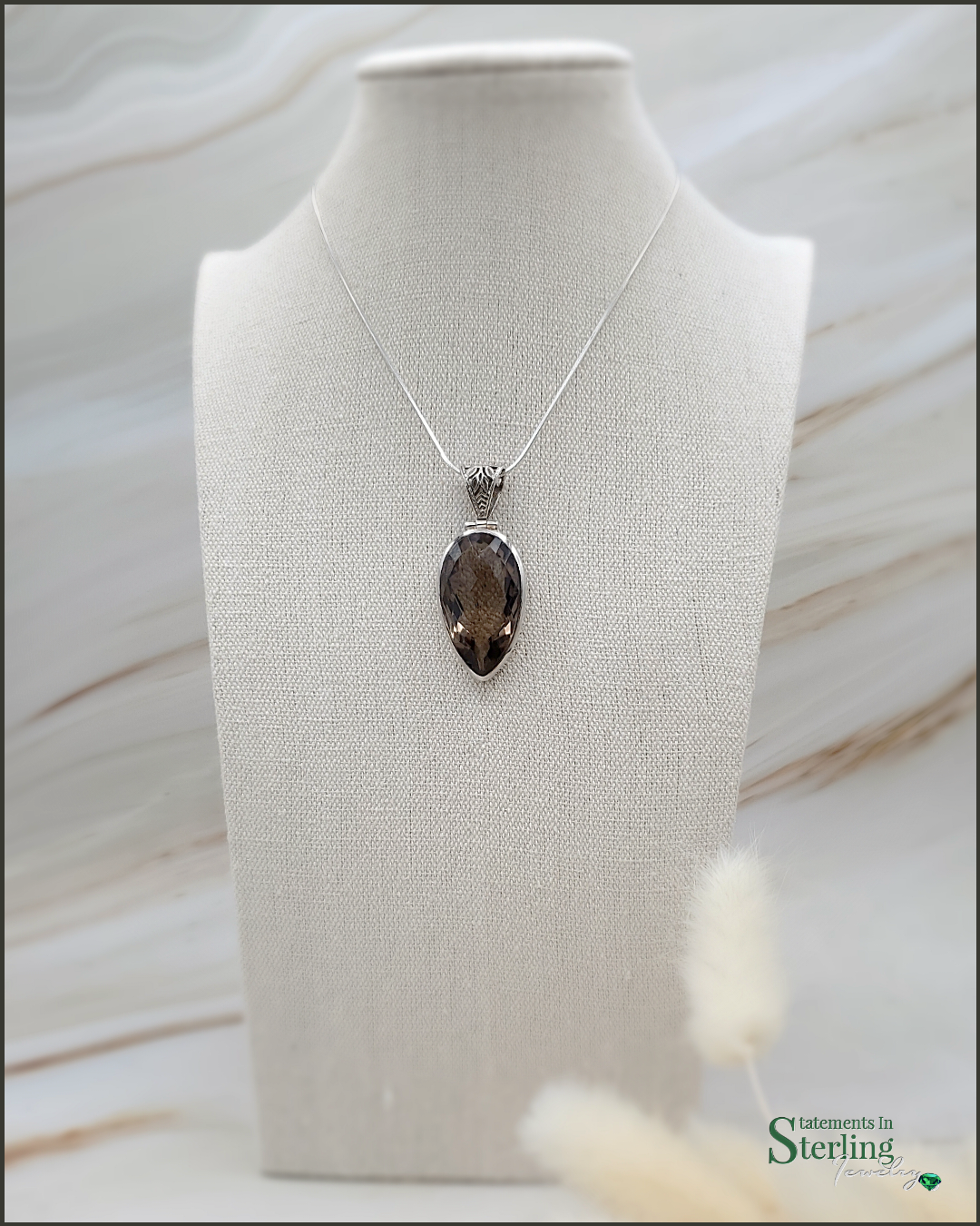 Smoky Quartz and Sterling Silver Pear Pendant