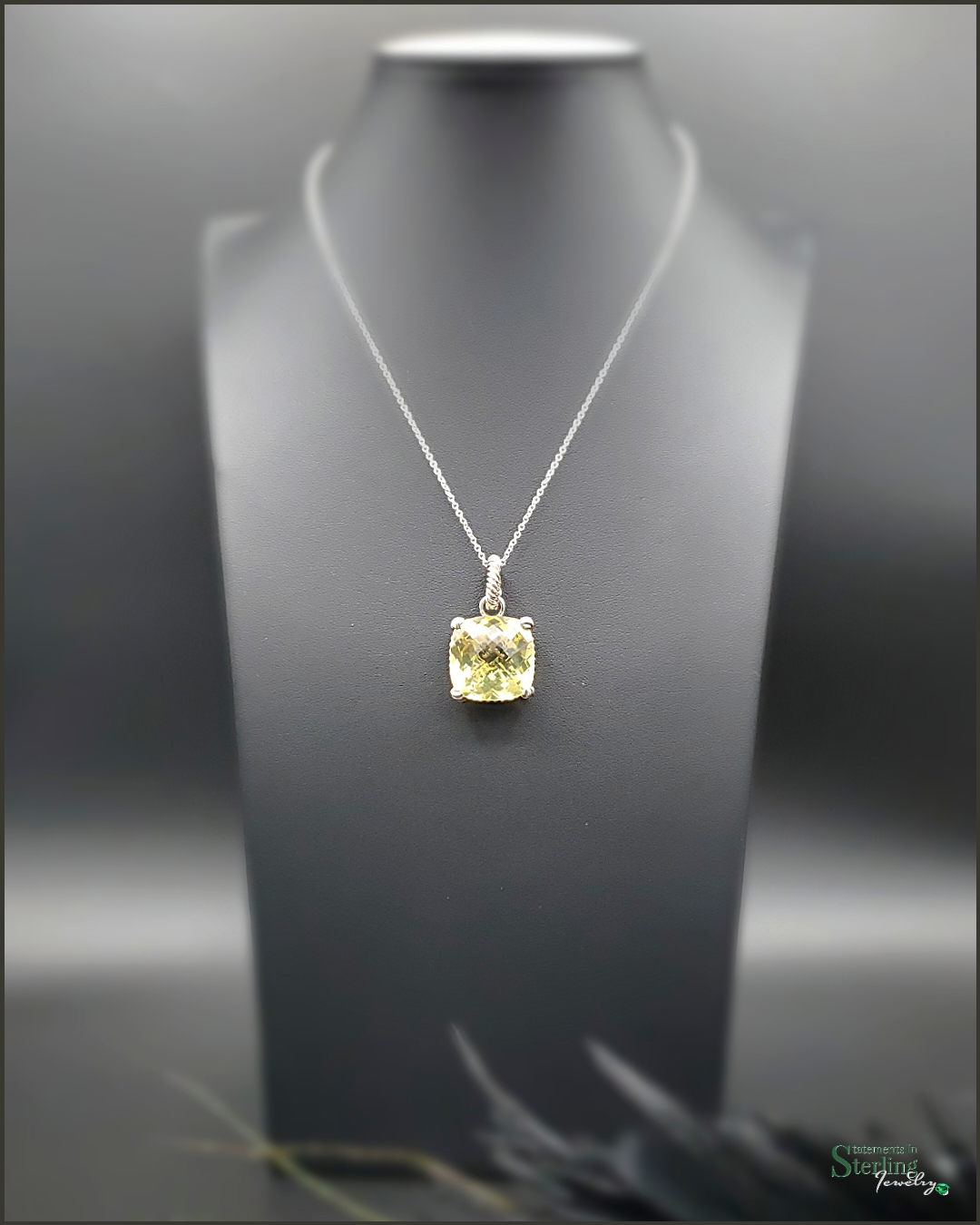 Vintage Cushion Cut Lemon Quartz and Sterling Silver Necklace