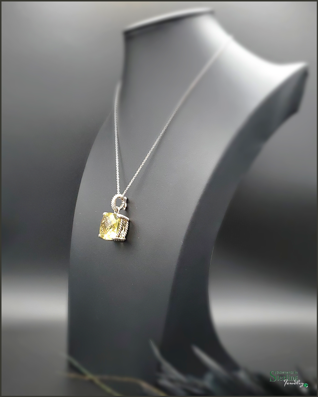 Vintage Cushion Cut Lemon Quartz and Sterling Silver Necklace