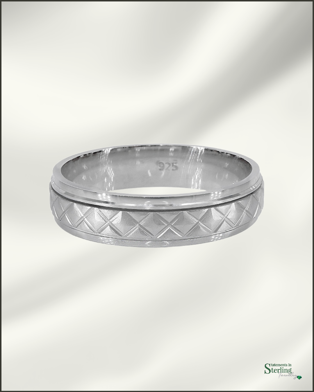 Sterling Silver Men's Quilted Ring Band in Satin