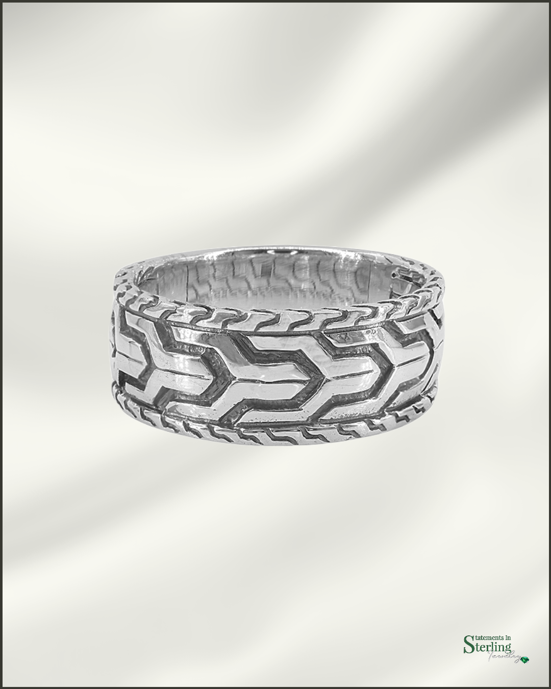 Sterling Silver Men's Tire Tread Ring Band