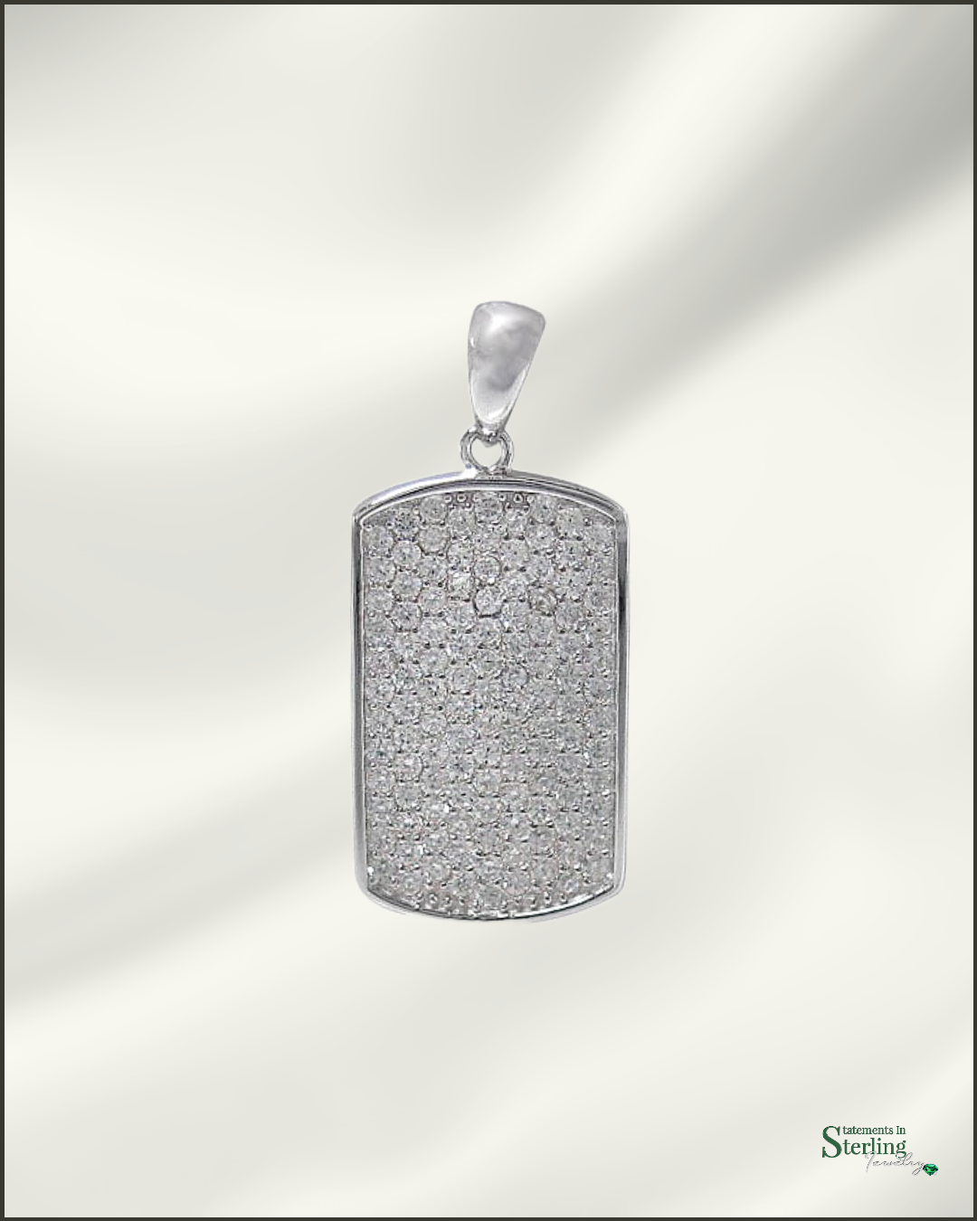 Sterling Silver Men's Modern Dogtag Cubic Zirconia Pendant in Rhodium