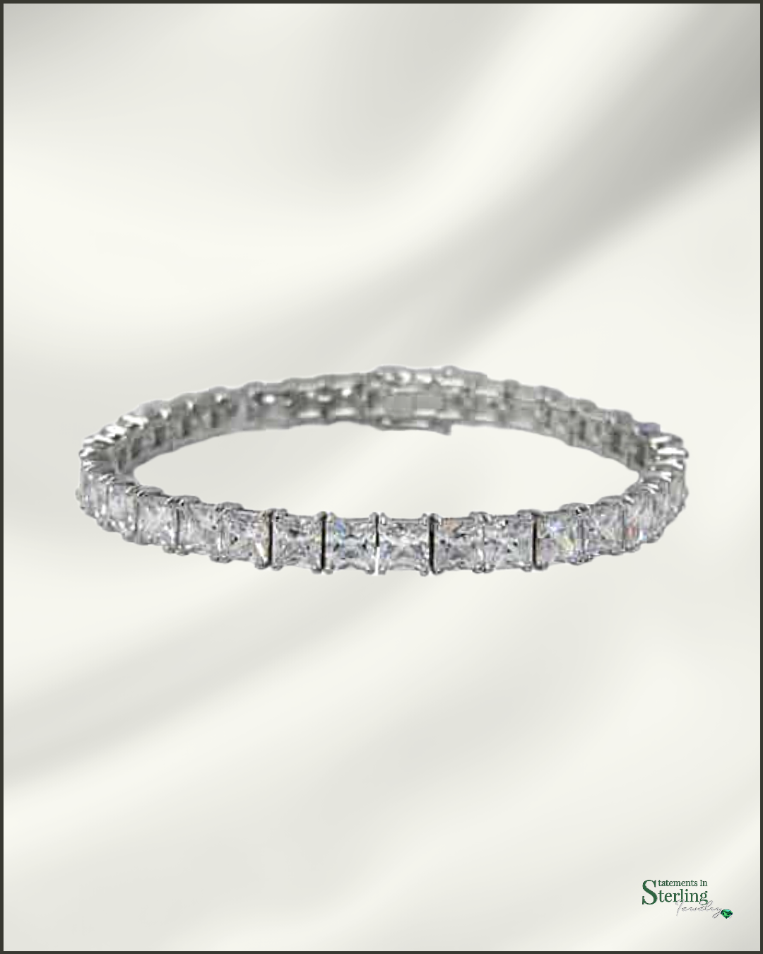 Sterling Silver Square Cut Cubic Zirconia Tennis Bracelet