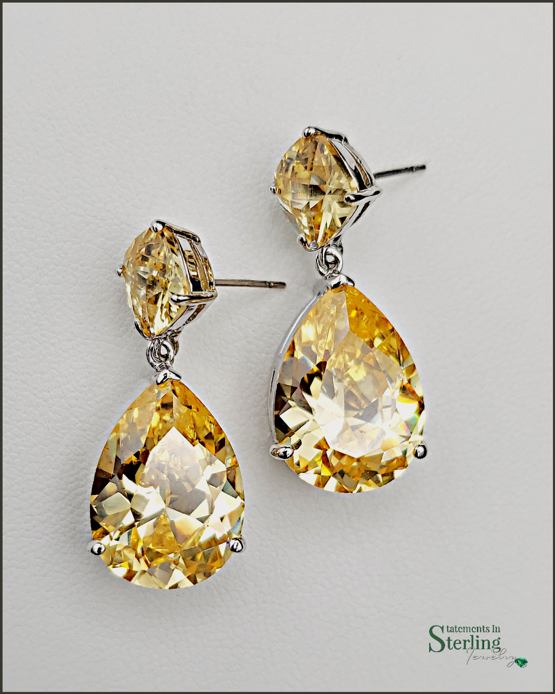 Yellow Quartz and Sterling Silver Two Stone Earrings