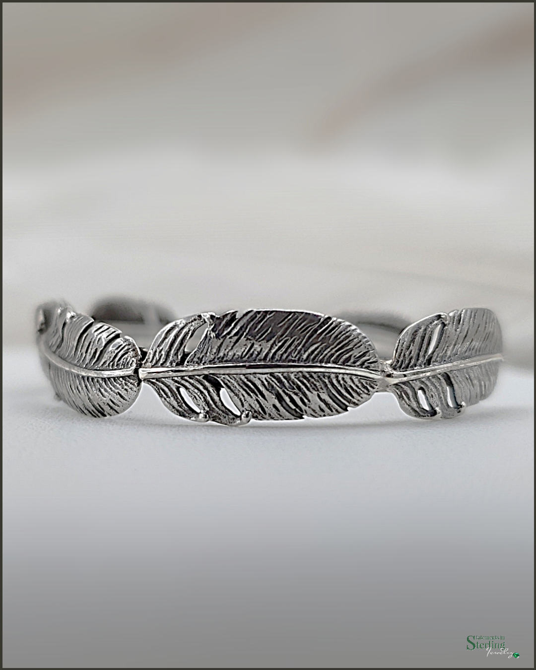 Feather Cuff Bracelet in Oxidized Sterling Silver