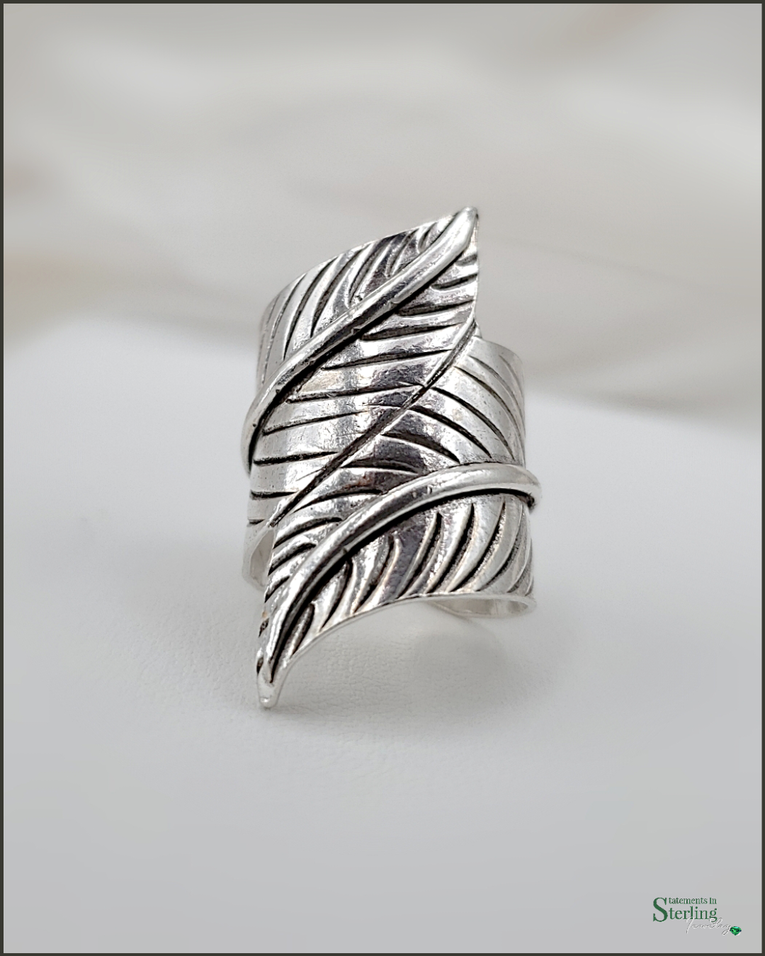 Sterling Silver Bold Adjustable Leaf Ring in Polished