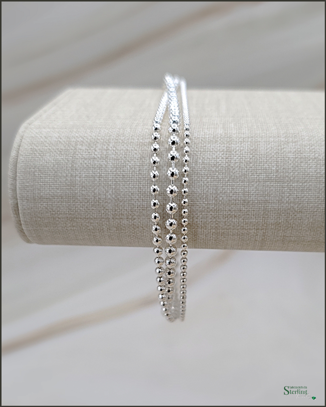 Sterling Silver Bead Triple Layer Bracelet