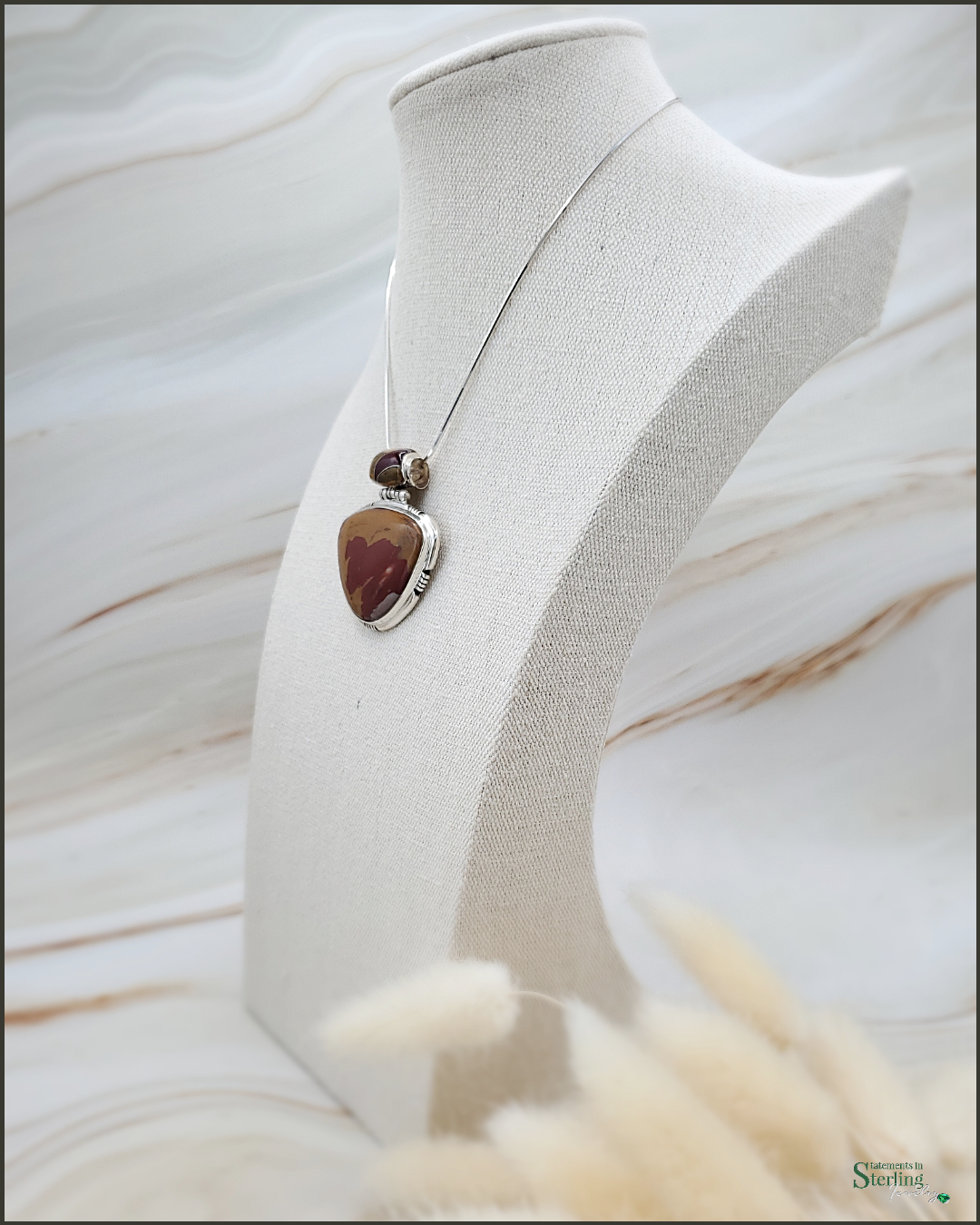 Australian Mookaite Jasper and Sterling Silver Southwest Pendant with Decorative Inlay