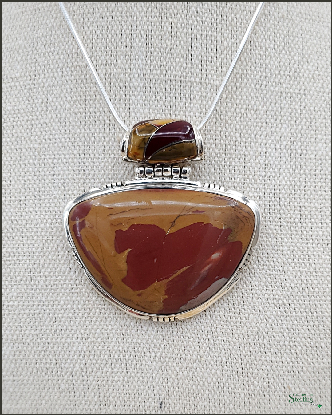 Australian Mookaite Jasper and Sterling Silver Southwest Pendant with Decorative Inlay