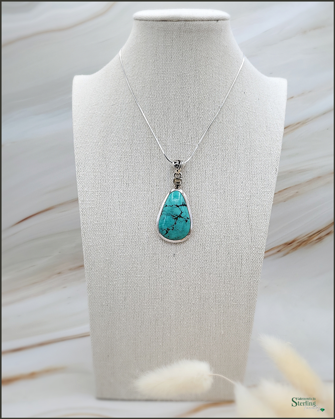 Turquoise and Citrine Sterling Silver Teardrop Pendant