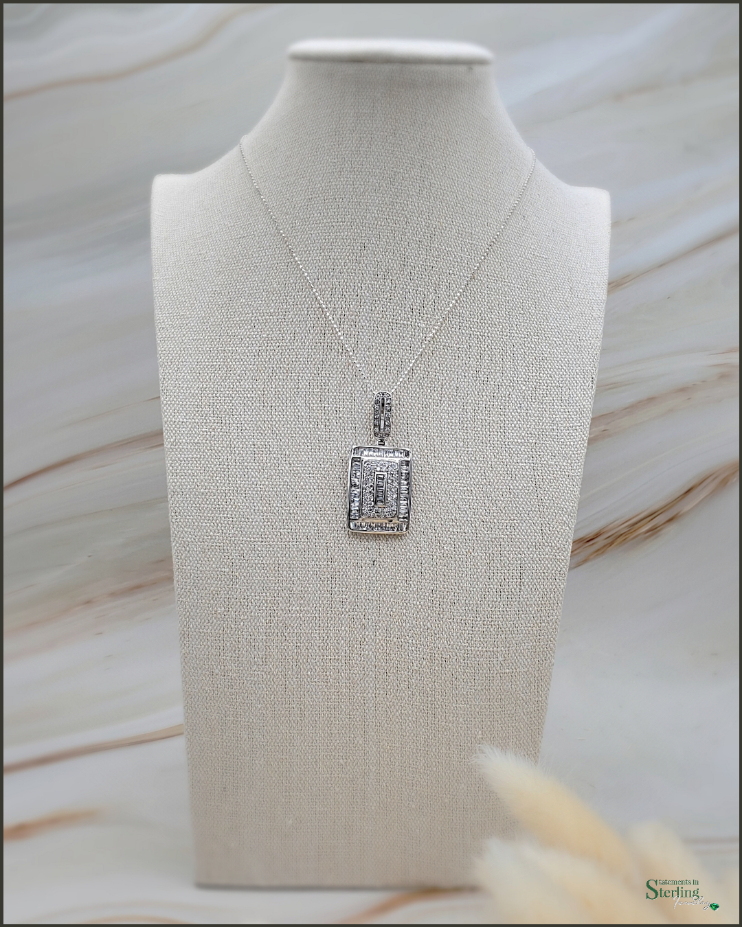 White Topaz and Sterling Silver Art Deco Pendant