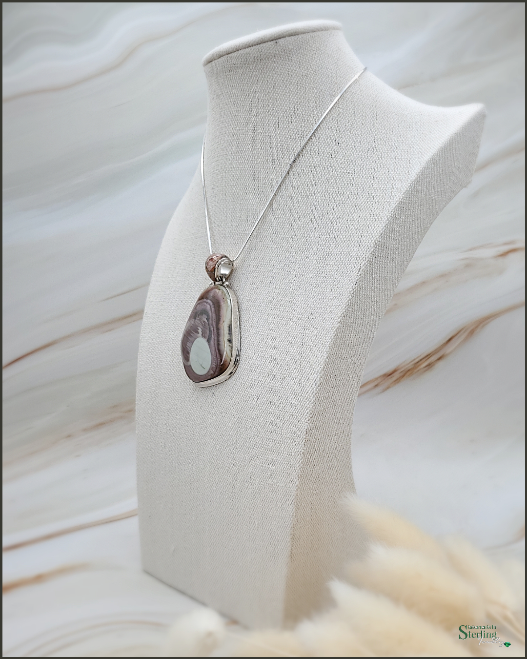 Imperial Jasper and Sterling Silver Pendant With Decorative Gemstone Inlay