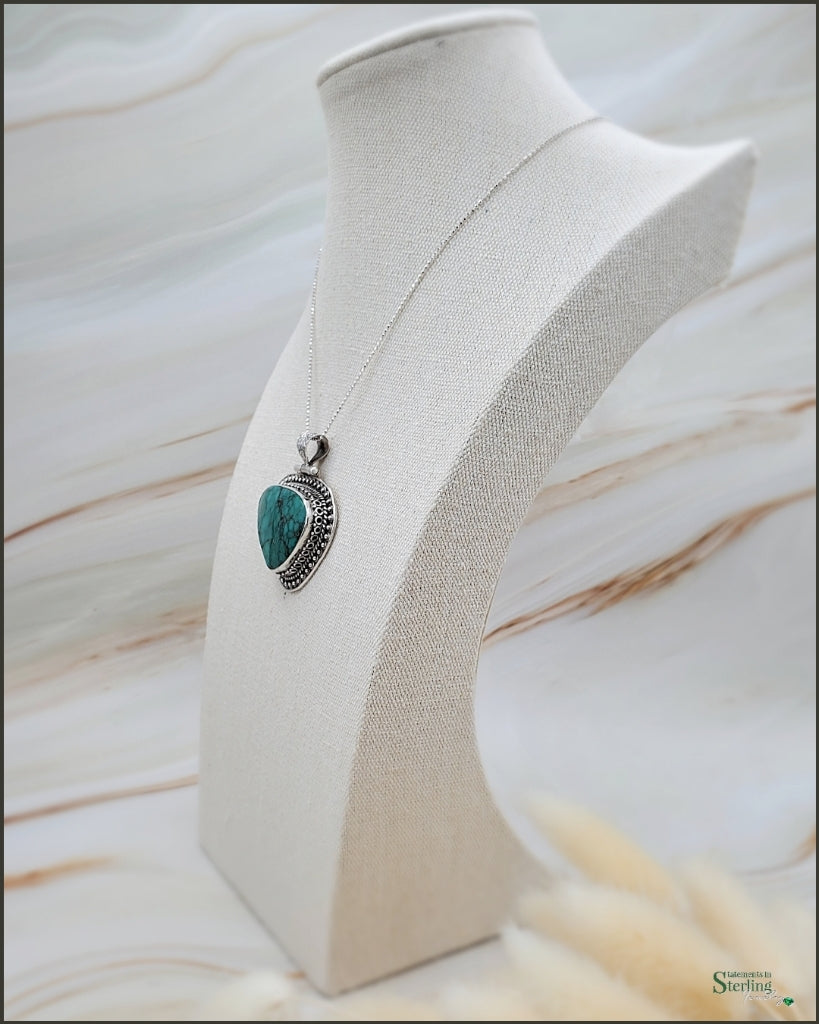 Turquoise Triangle and Sterling Silver Engraved Pendant