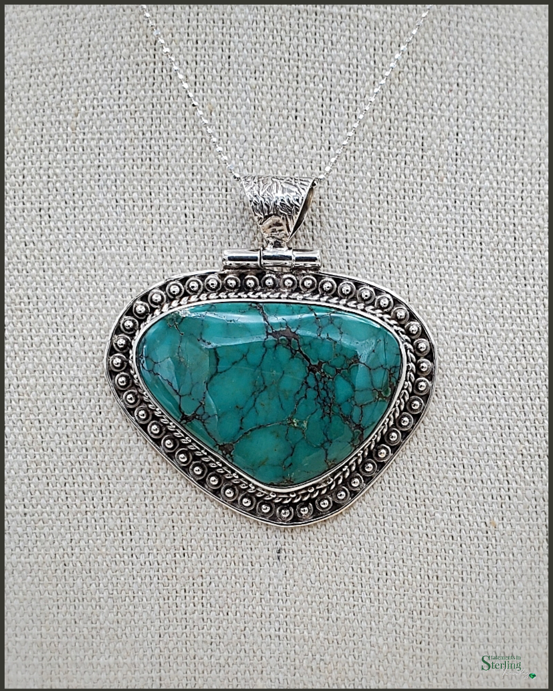 Turquoise Triangle and Sterling Silver Engraved Pendant