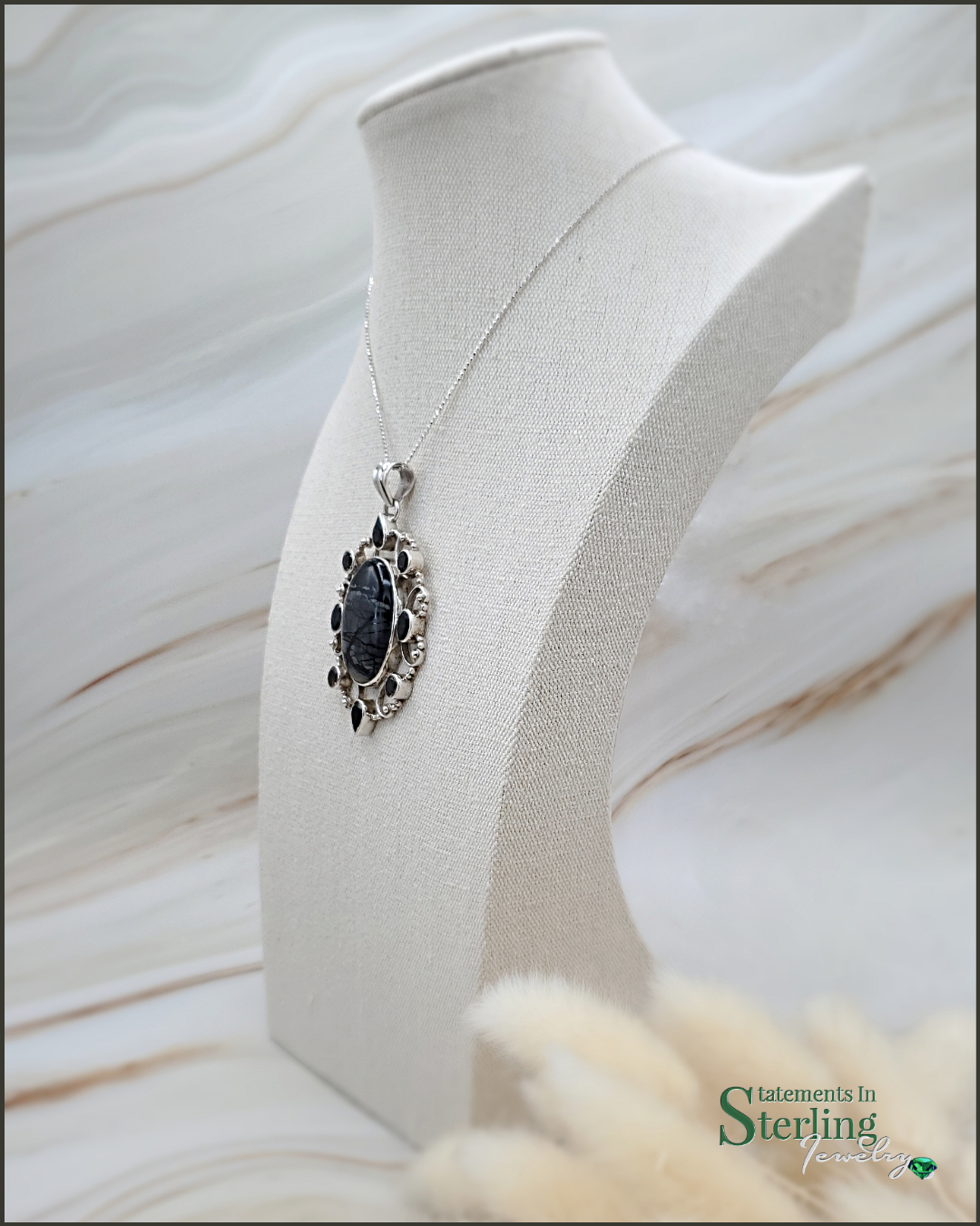 Smoky Quartz and Picasso Jasper Sterling Silver Pendant