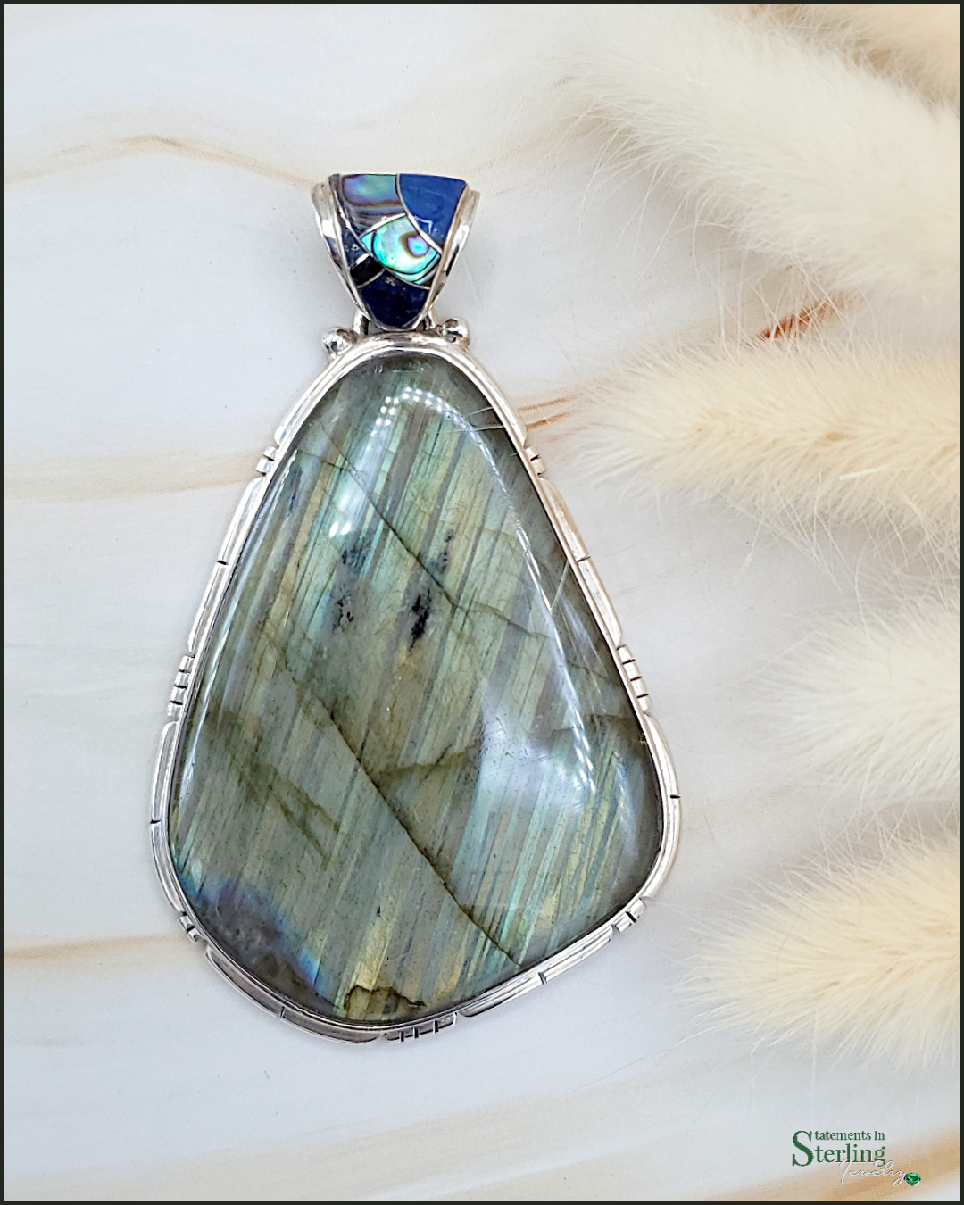 Fire Labradorite and Sterling Silver Southwest Pendant
