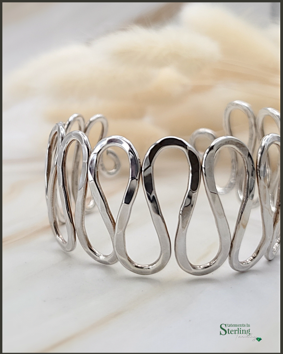 Hammered Sterling Silver Wave Cuff Bracelet