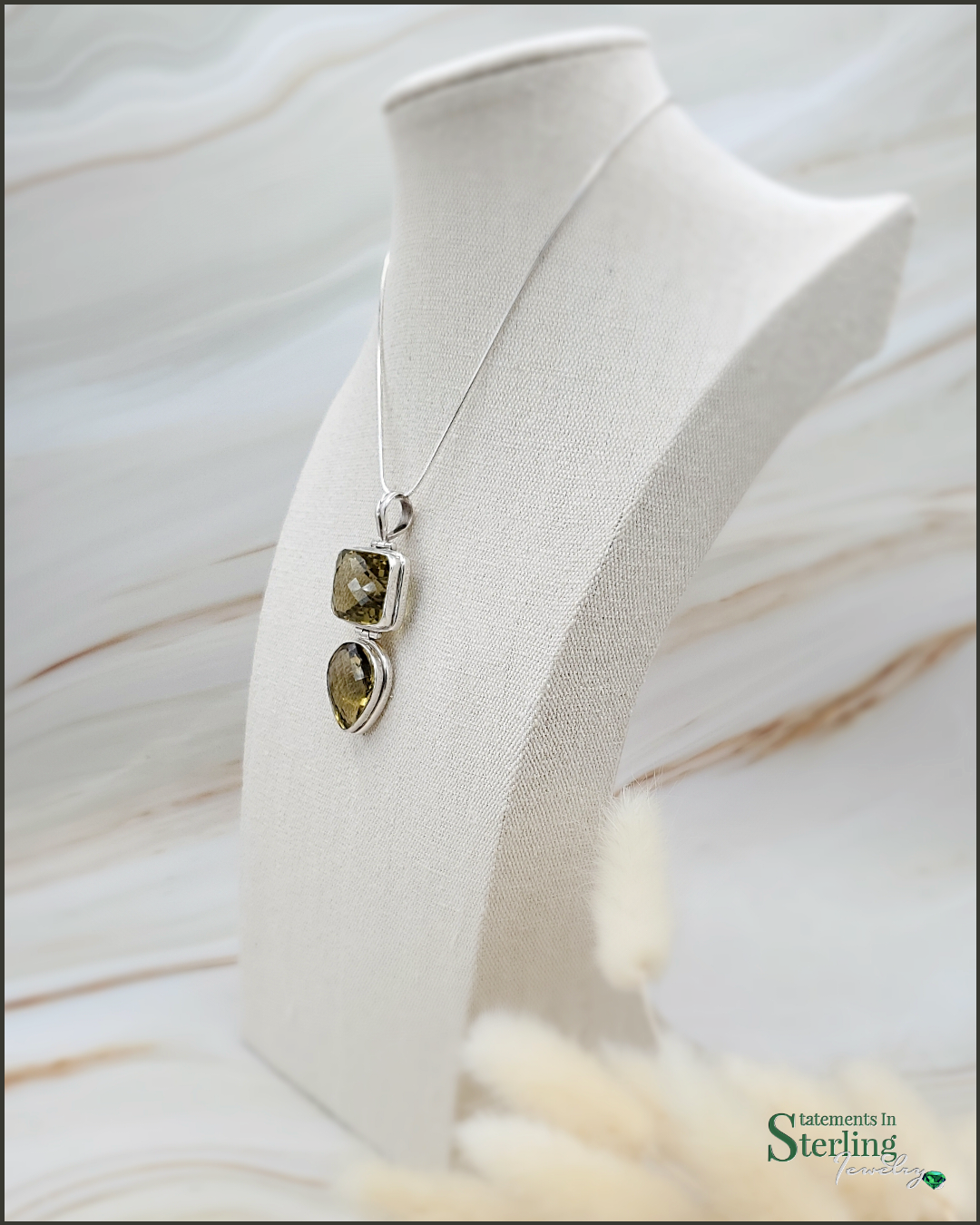 Citrine and Sterling Silver Two Stone Pendant