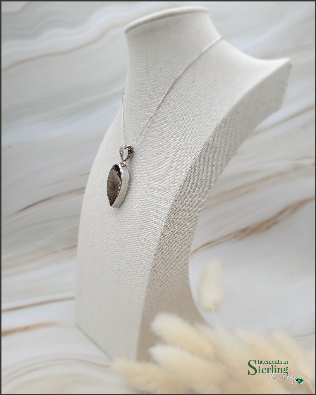 Smoky Quartz and Sterling Silver Pear Pendant