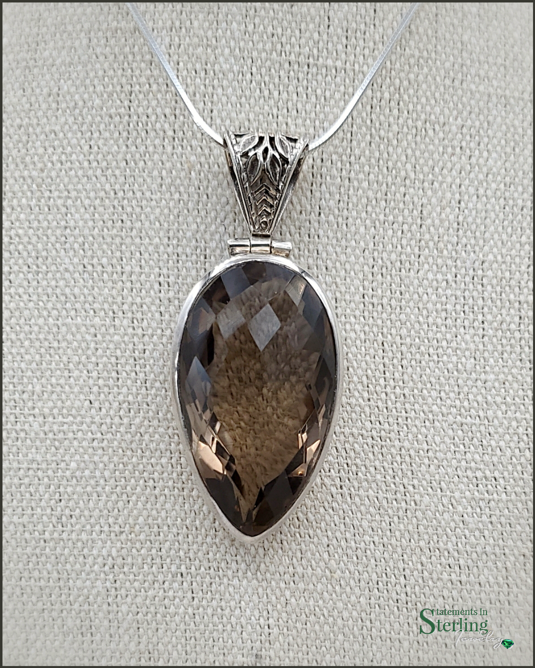Smoky Quartz and Sterling Silver Pear Pendant