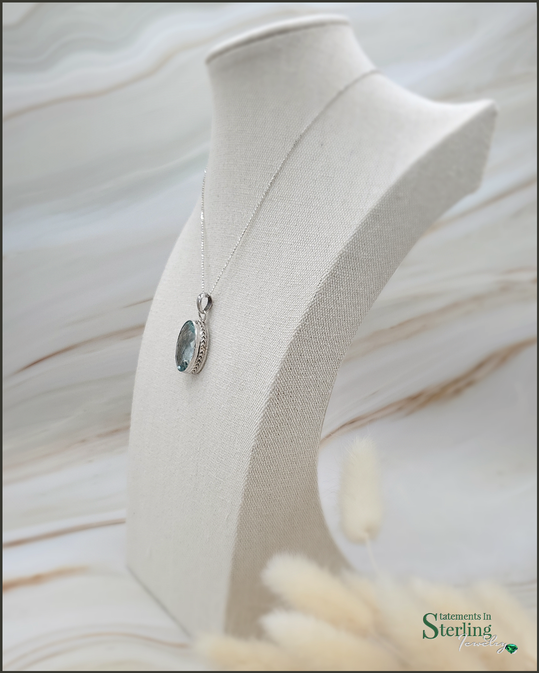 Swiss Blue Topaz and Sterling Silver Oval Pendant
