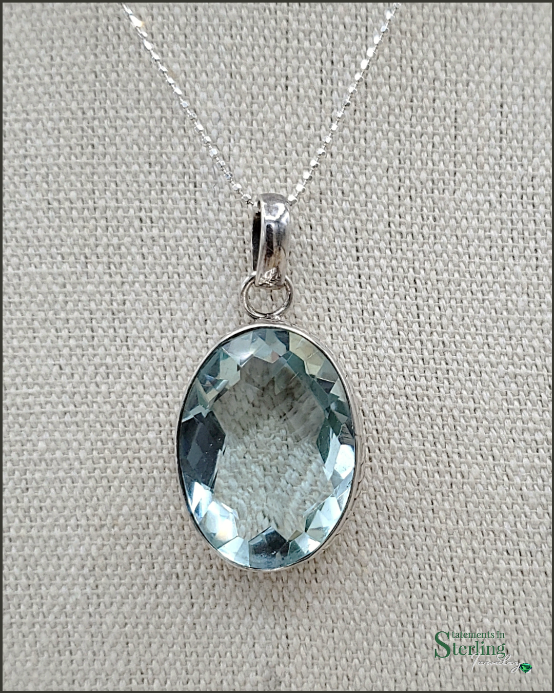 Swiss Blue Topaz and Sterling Silver Oval Pendant