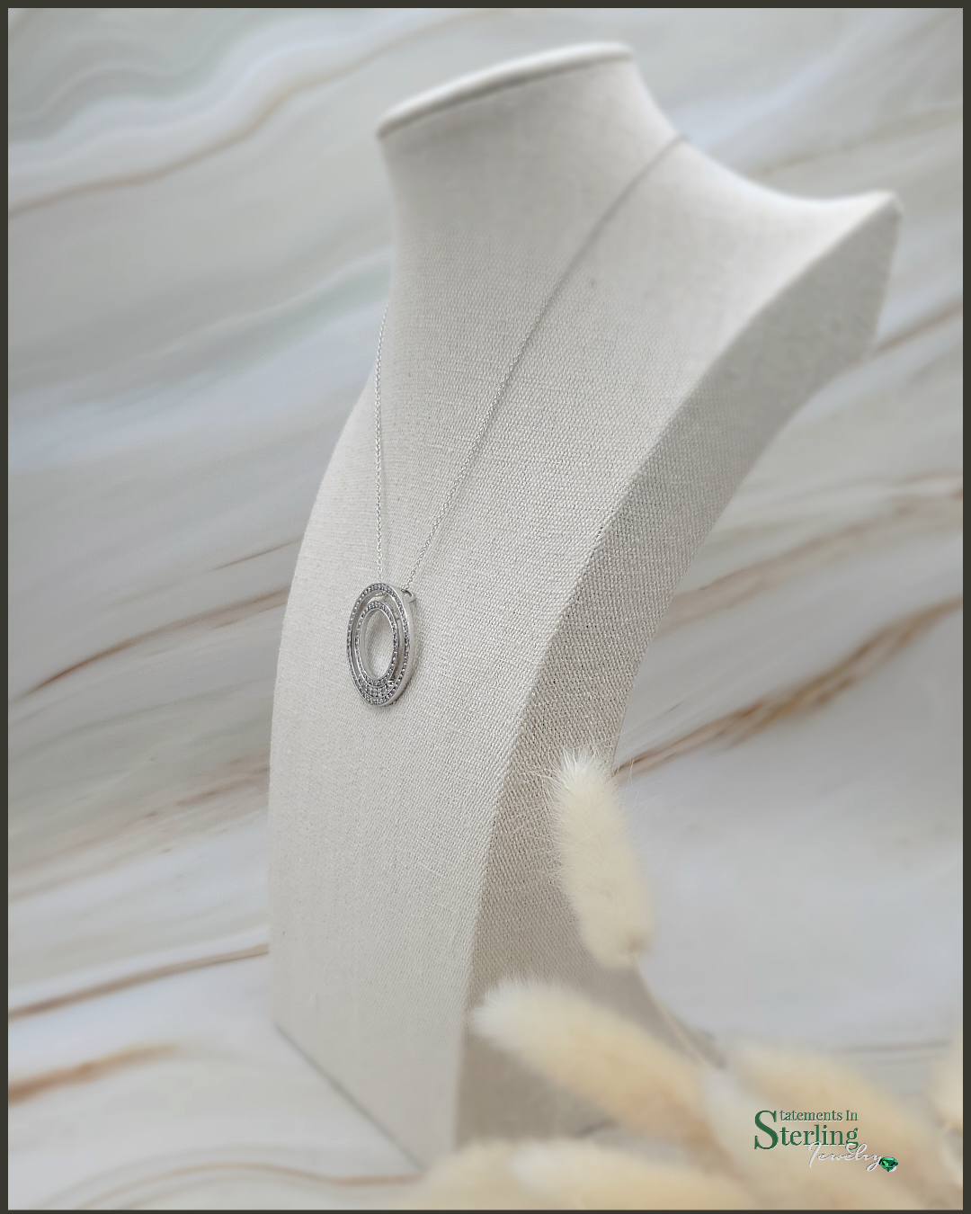 White Topaz and Sterling Silver Double Circle Pendant