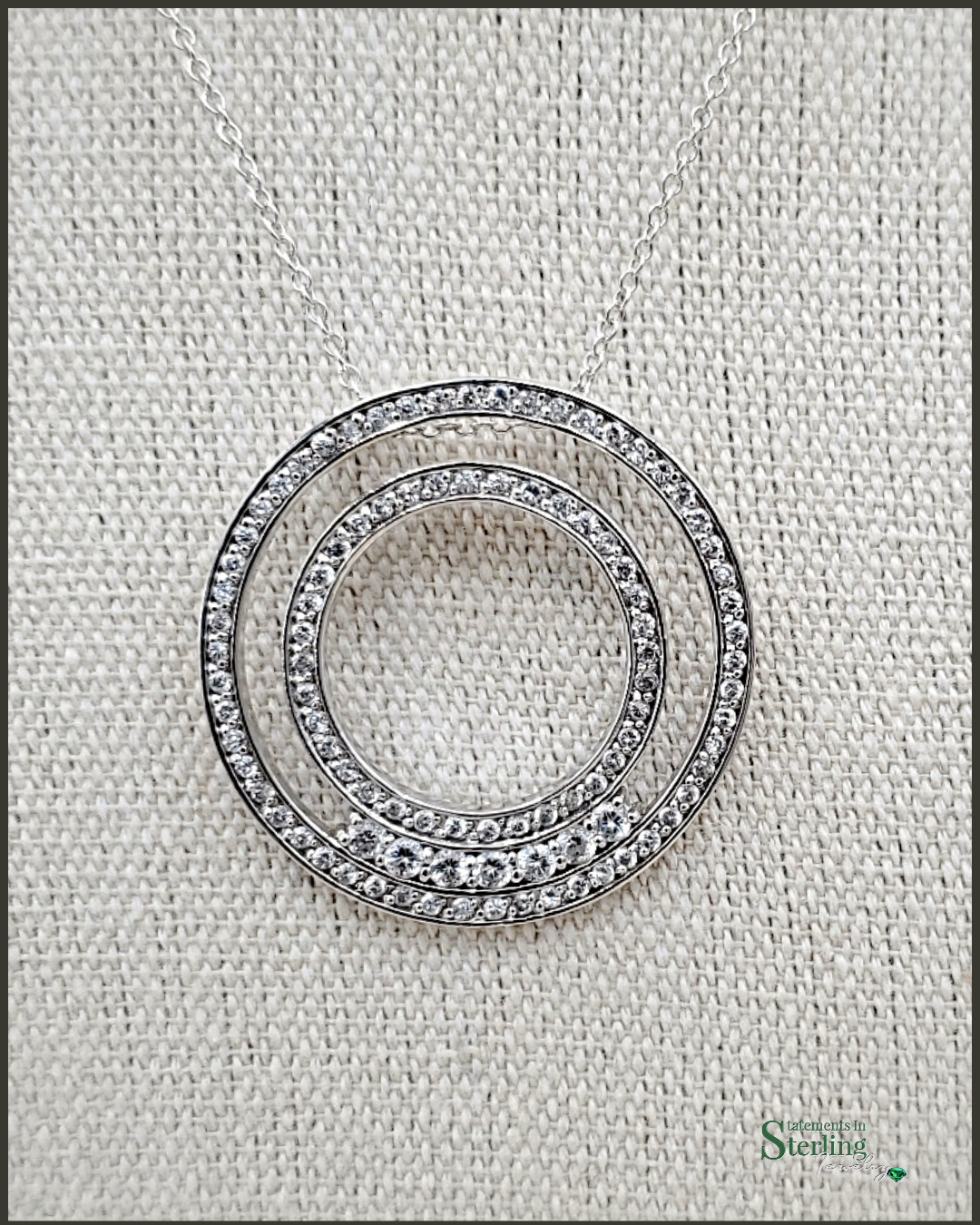 White Topaz and Sterling Silver Double Circle Pendant