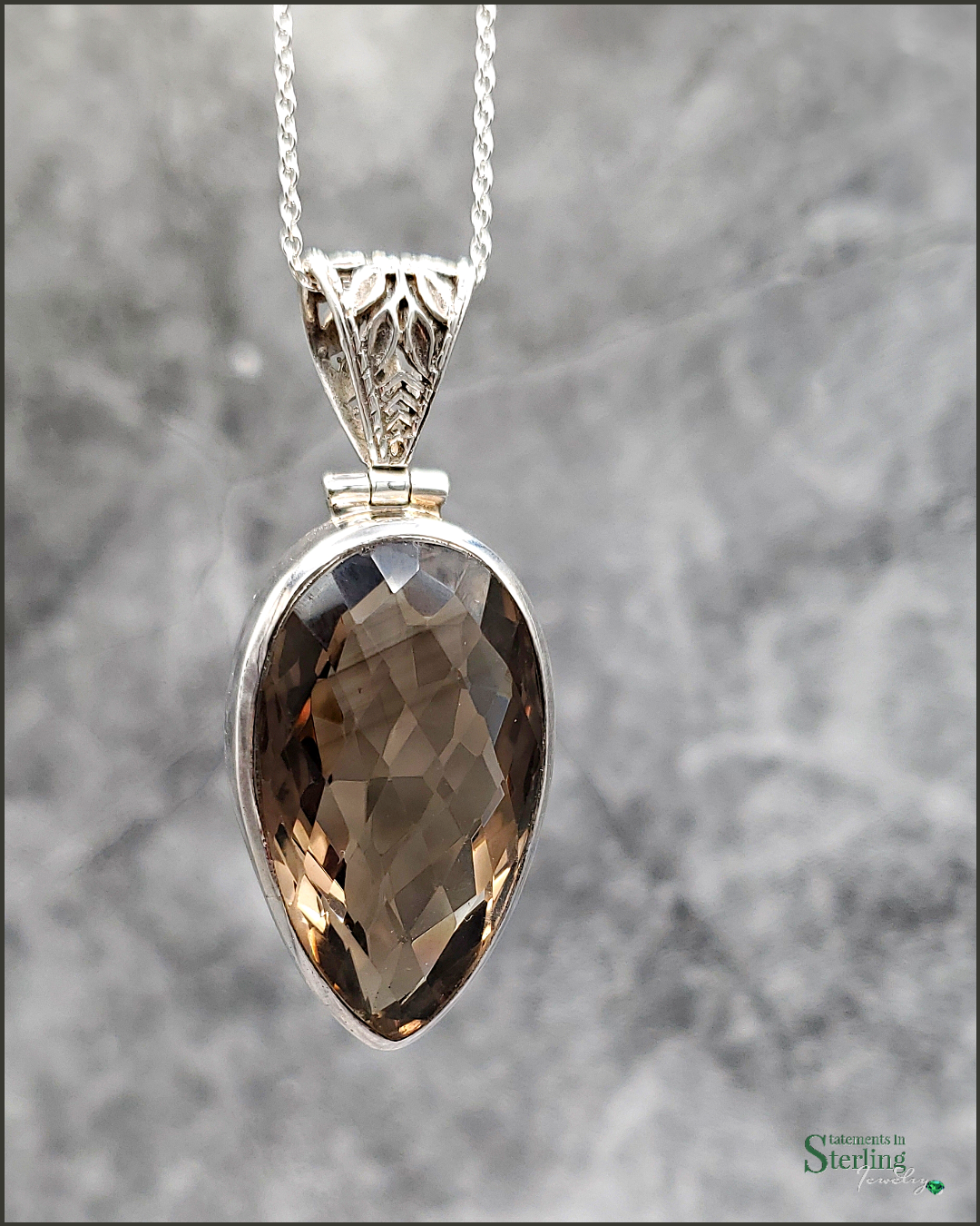 Smoky Quartz and Sterling Silver Pear Pendant