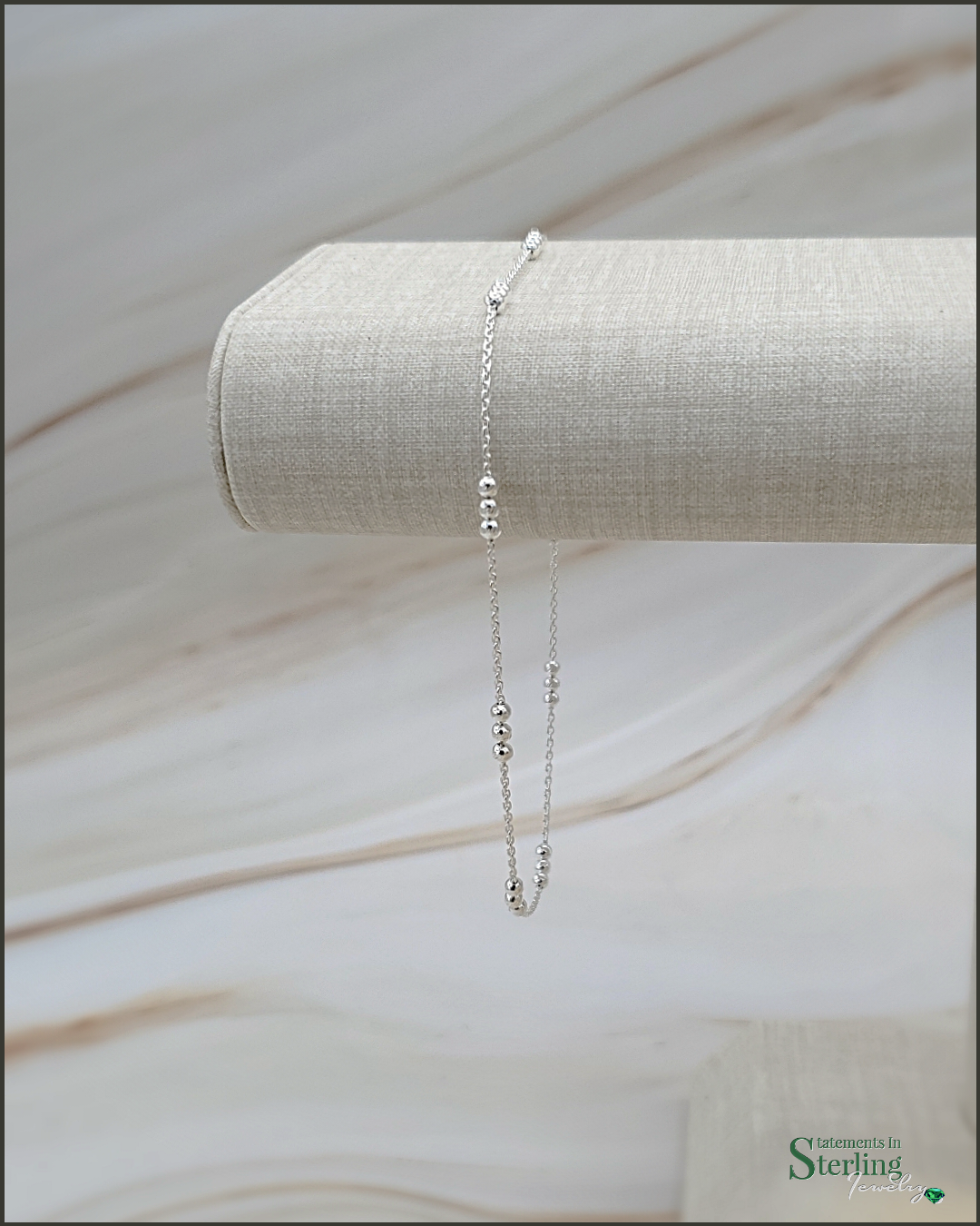Sterling Silver Diamond Cut Triple Bead Anklet
