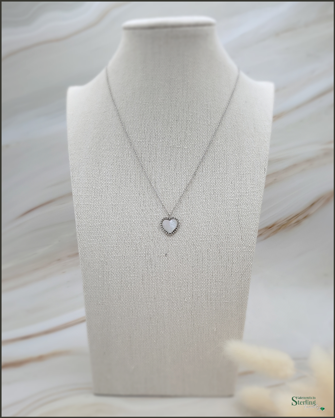 Mother of Pearl and Sterling Silver Heart Necklace