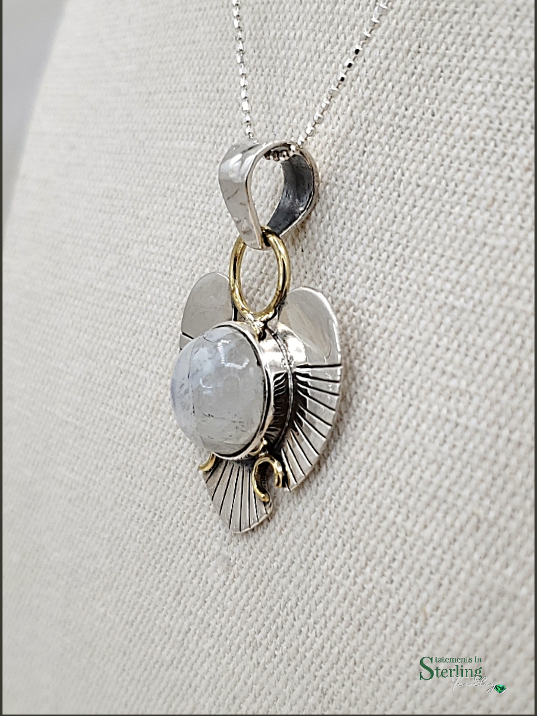 Sterling Silver Two-Tone Western Heart Pendant in Moonstone