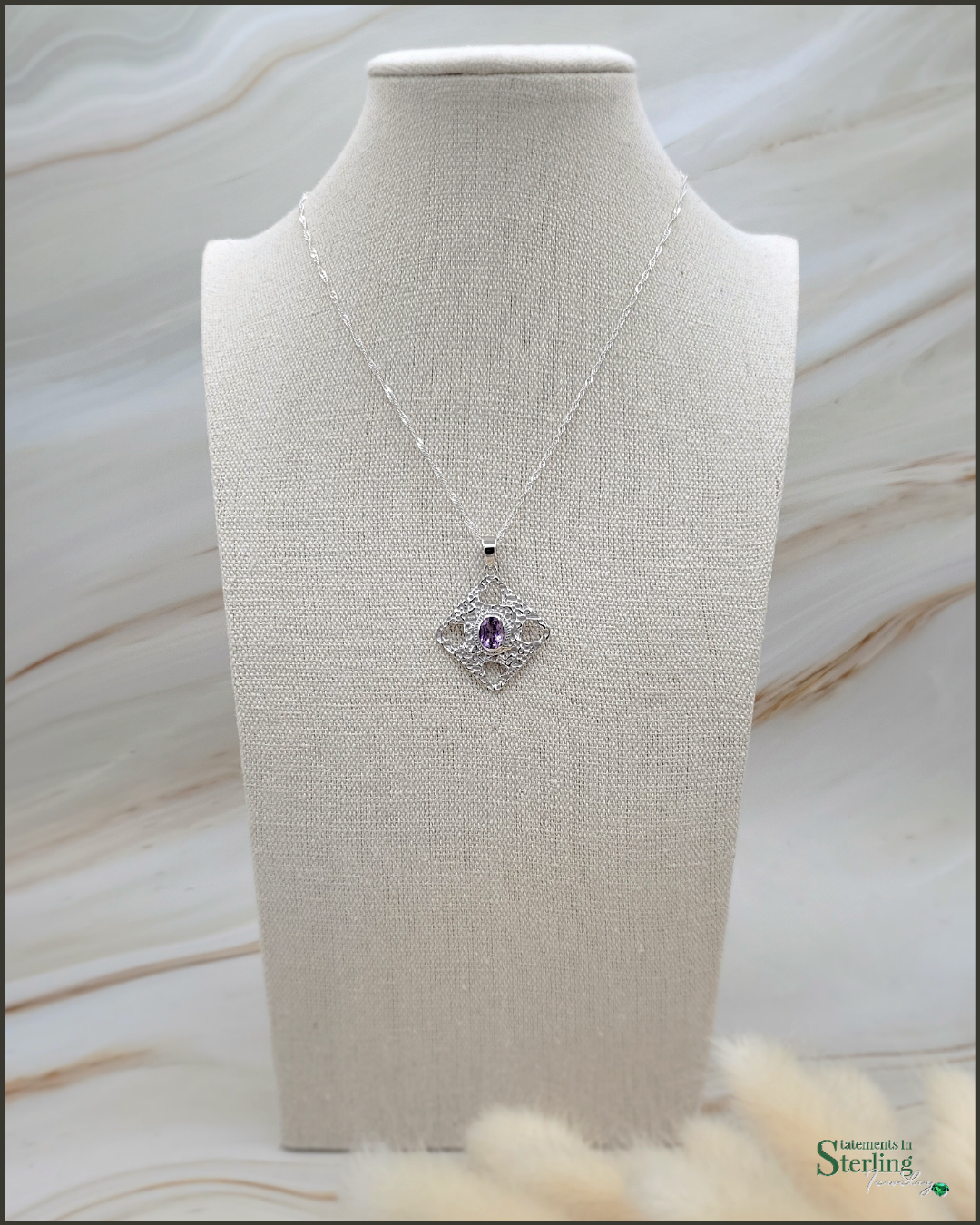 Gemstone Heart Cutout Pendant in Amethyst and Sterling Silver