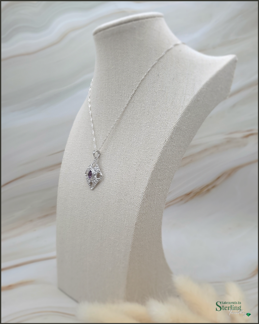 Gemstone Heart Cutout Pendant in Amethyst and Sterling Silver