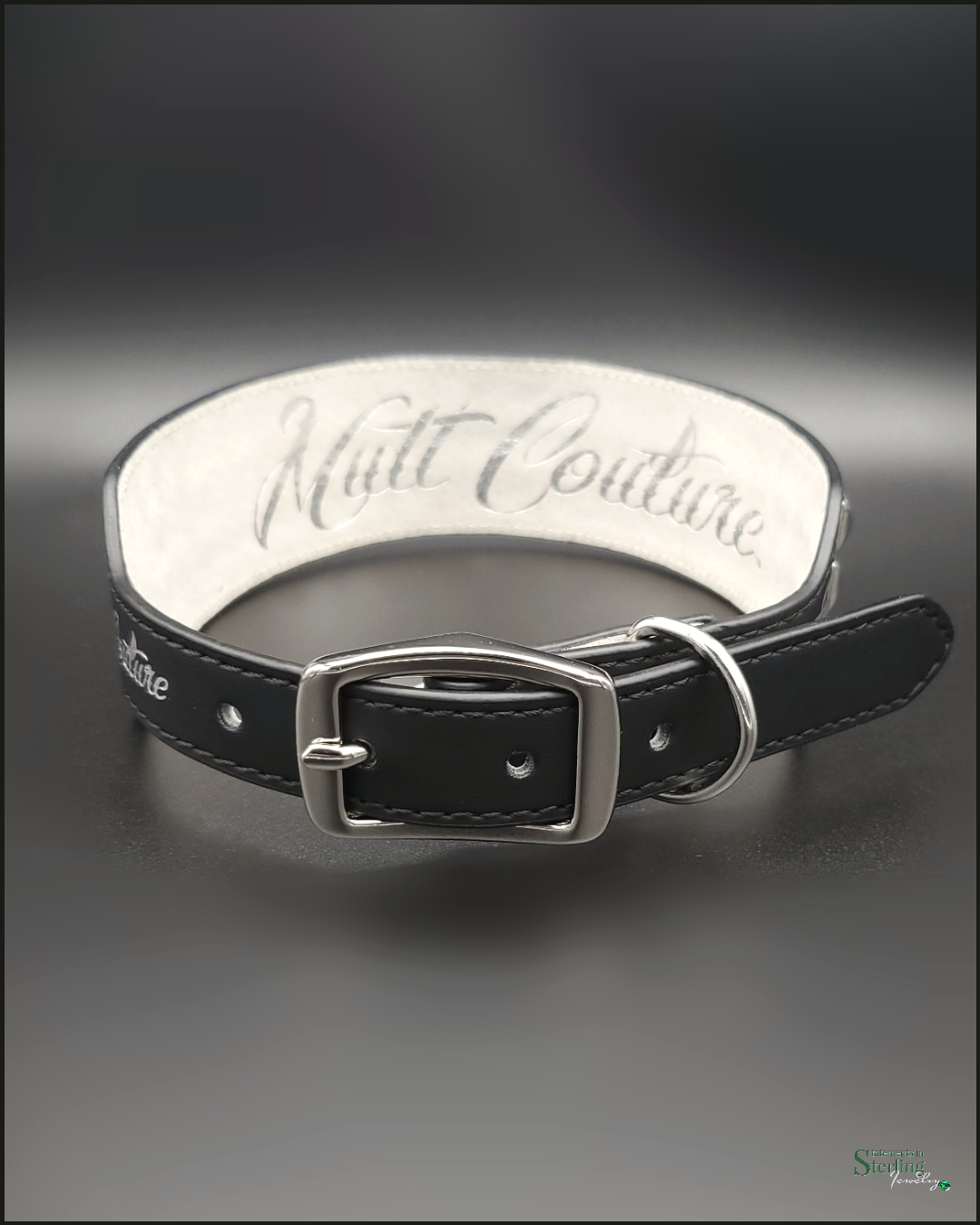 Mutt Couture Silver Studded Leather Dog Collar in Black