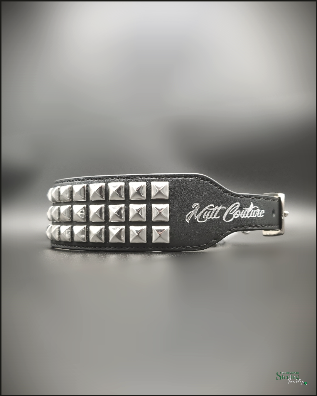 Mutt Couture Silver Studded Leather Dog Collar in Black