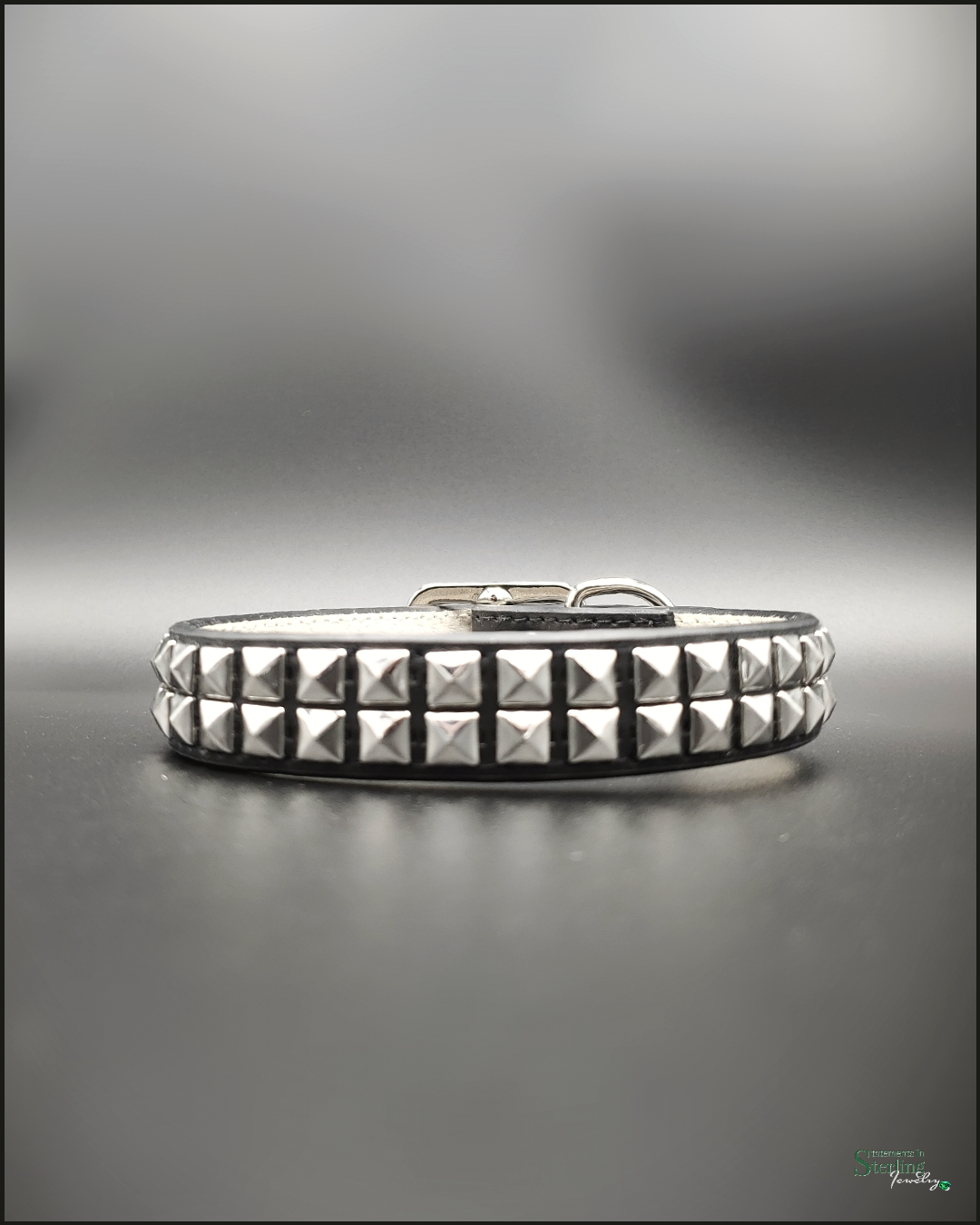 Mutt Couture Silver Studded Leather Petite Dog Collar in Black