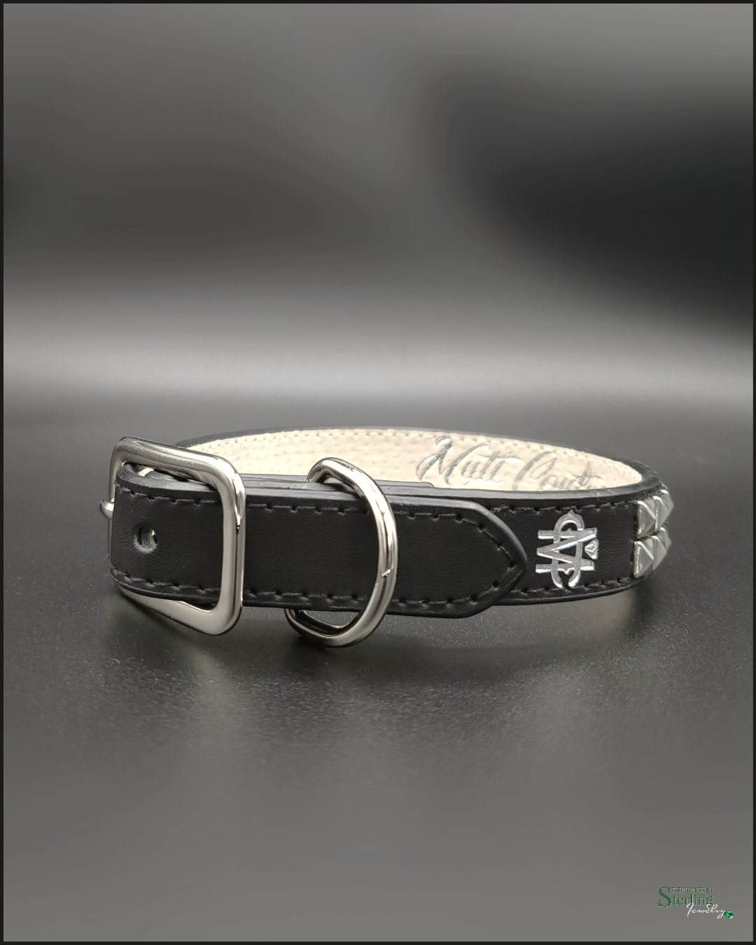 Mutt Couture Silver Studded Leather Petite Dog Collar in Black