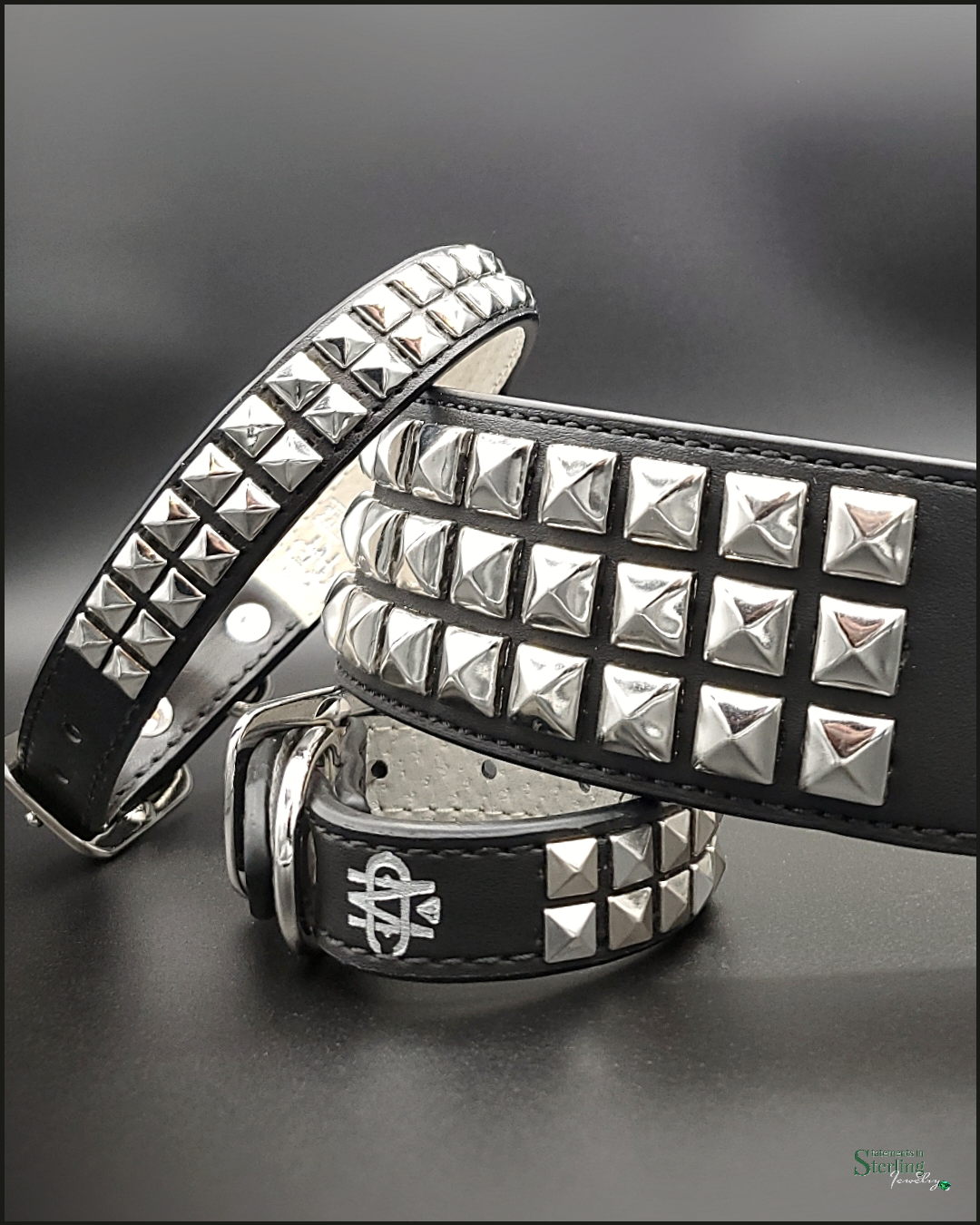 Mutt Couture Silver Studded Leather Dog Collar in Black